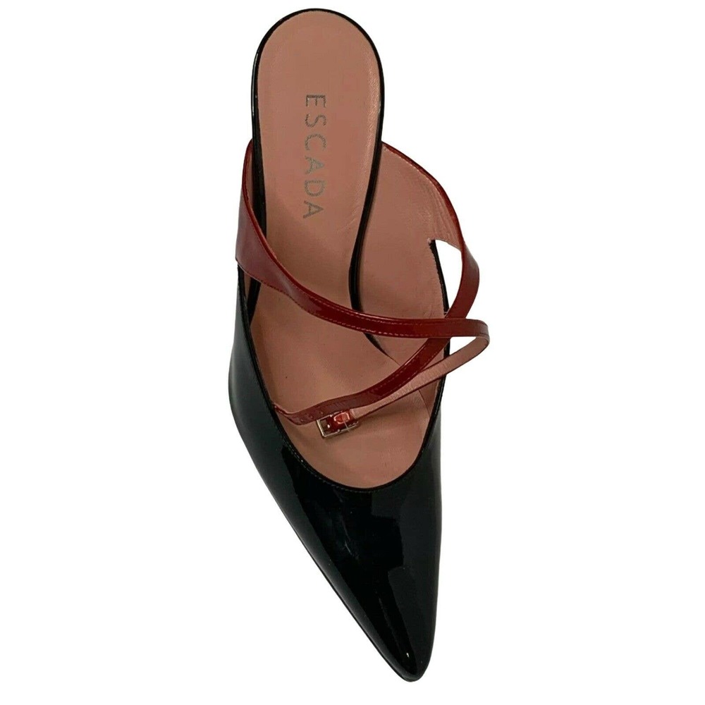 Escada Women's Shoes Heels Patent Leather Pointed Closed Toe Black Red Size 8.5 - Picture 3 of 6